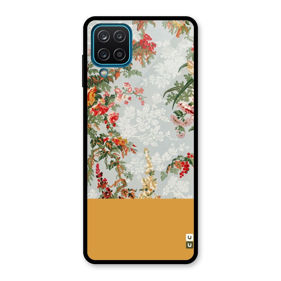 Golden Stripe on Floral Glass Back Case for Galaxy A12