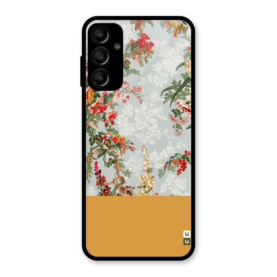 Golden Stripe on Floral Glass Back Case for Galaxy A14 5G