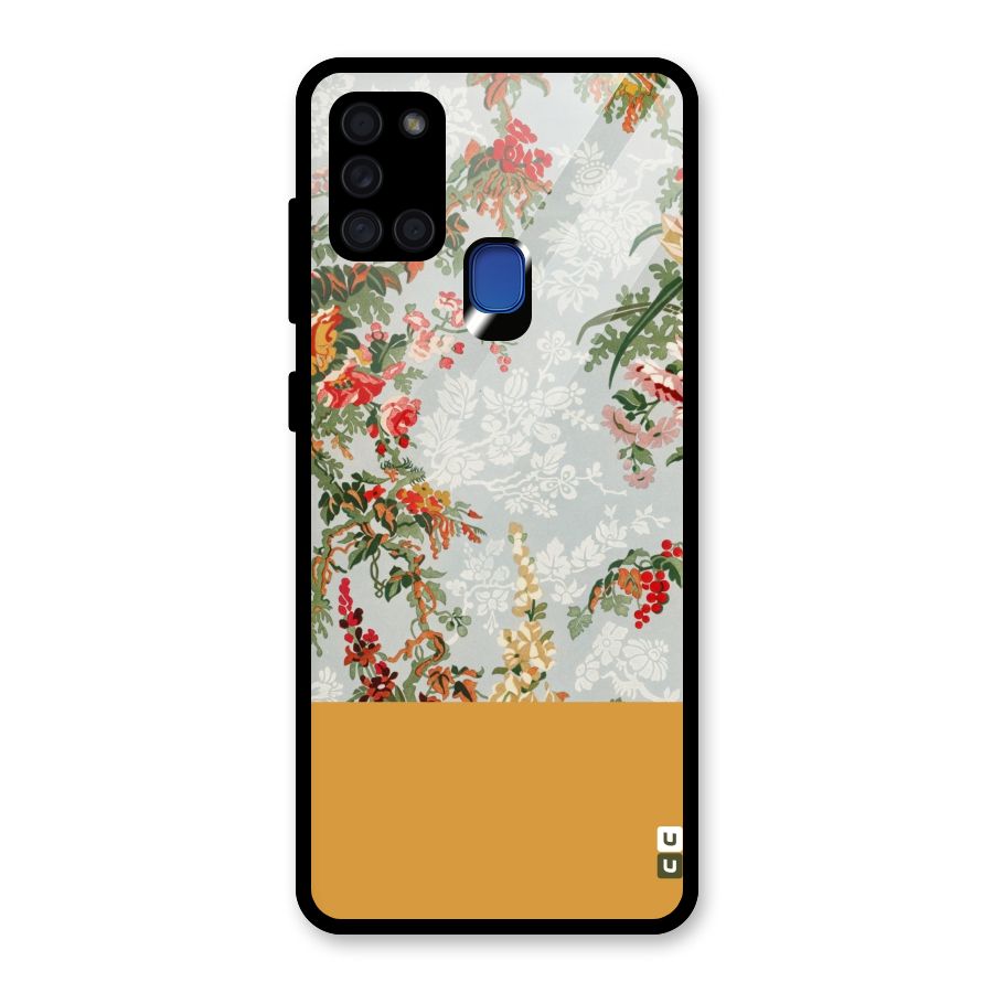 Golden Stripe on Floral Glass Back Case for Galaxy A21s