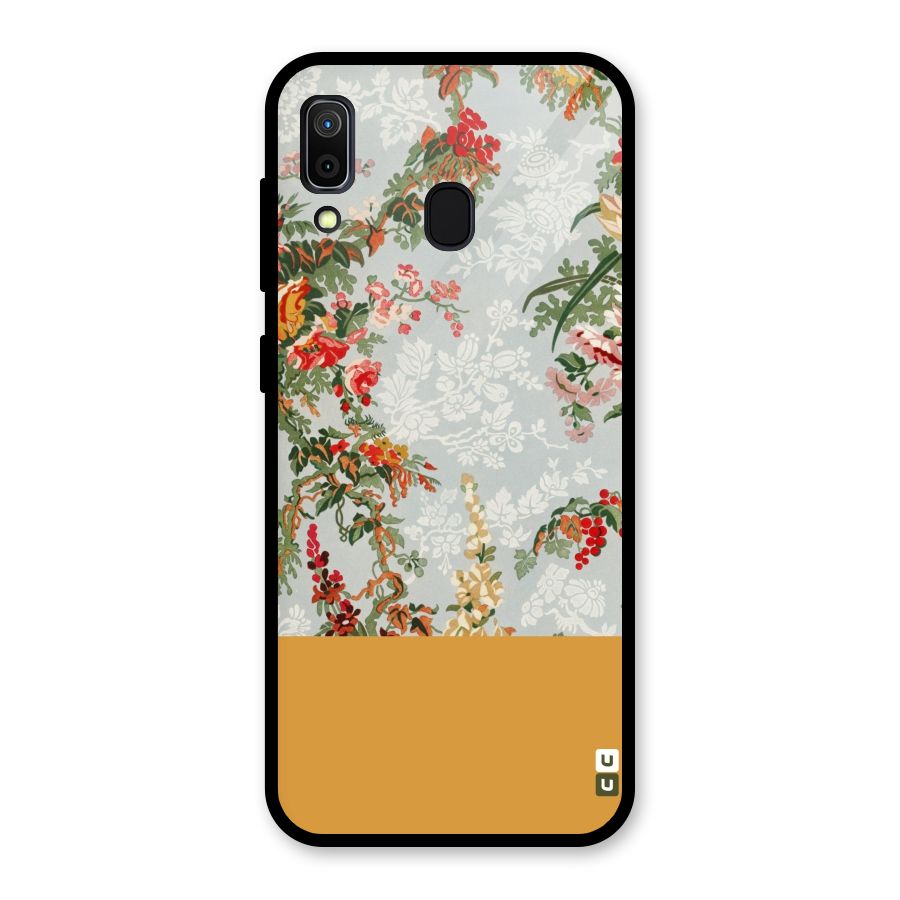 Golden Stripe on Floral Glass Back Case for Galaxy A30