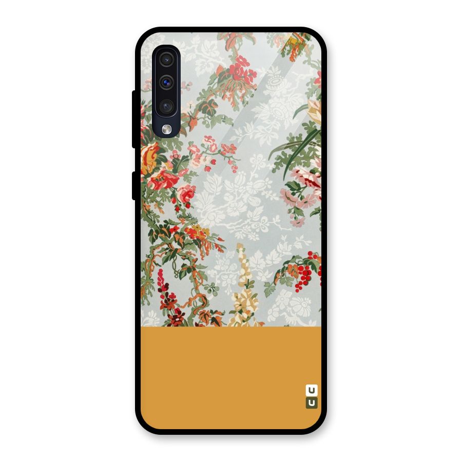 Golden Stripe on Floral Glass Back Case for Galaxy A50