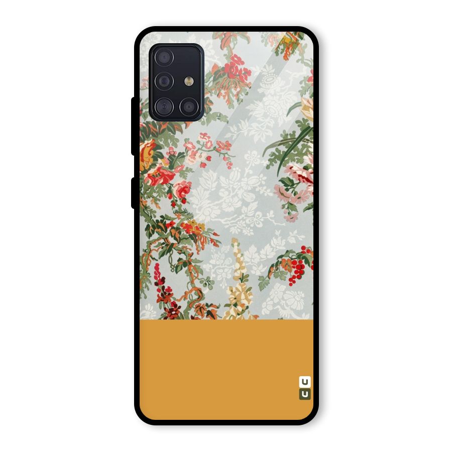 Golden Stripe on Floral Glass Back Case for Galaxy A51