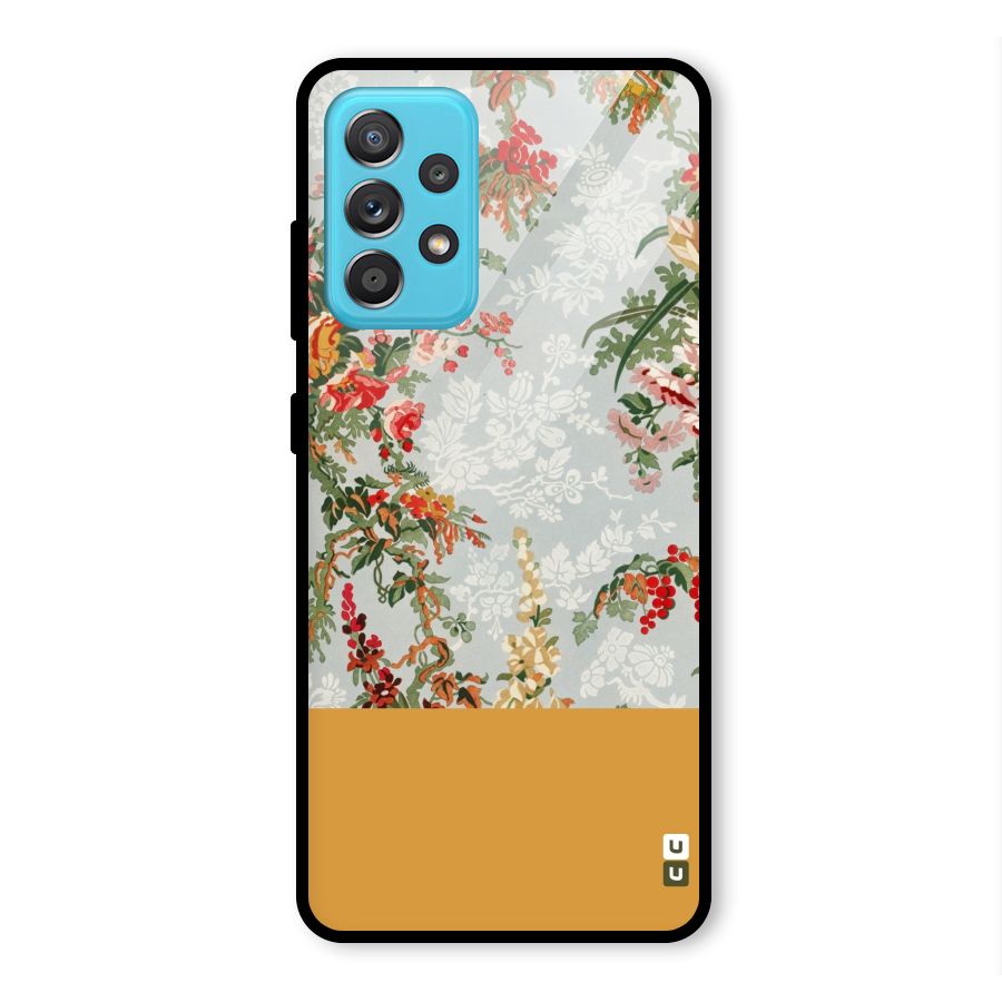 Golden Stripe on Floral Glass Back Case for Galaxy A52