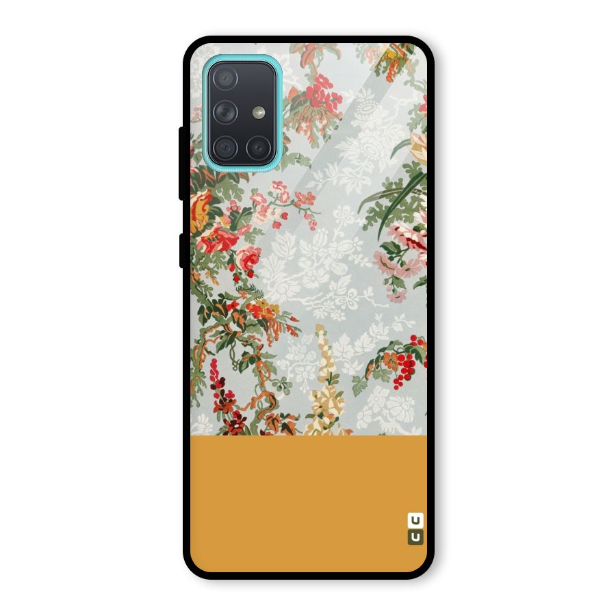 Golden Stripe on Floral Glass Back Case for Galaxy A71