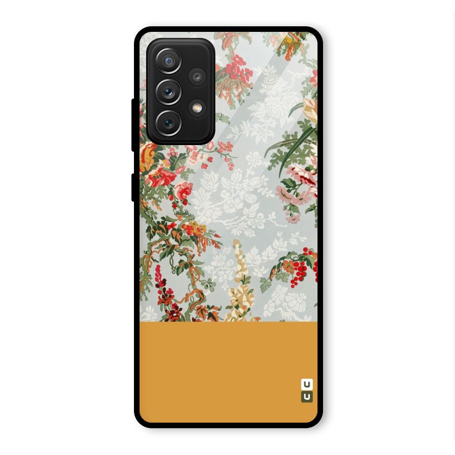 Golden Stripe on Floral Glass Back Case for Galaxy A72