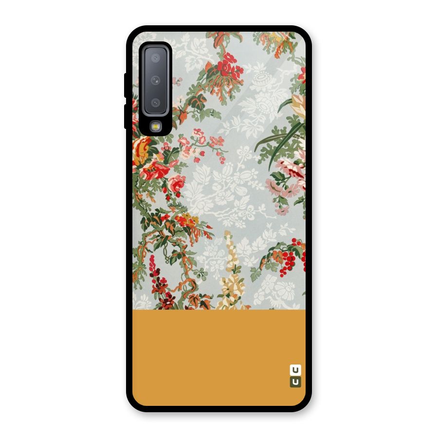 Golden Stripe on Floral Glass Back Case for Galaxy A7 (2018)