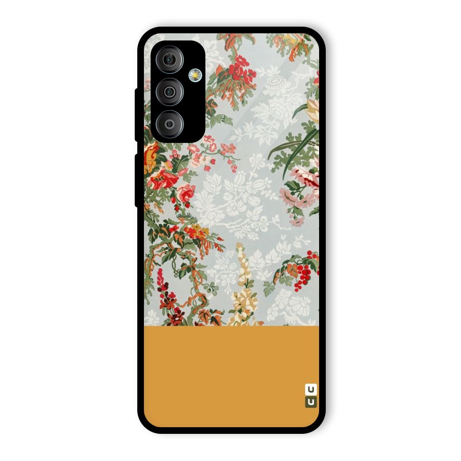 Golden Stripe on Floral Glass Back Case for Galaxy F23