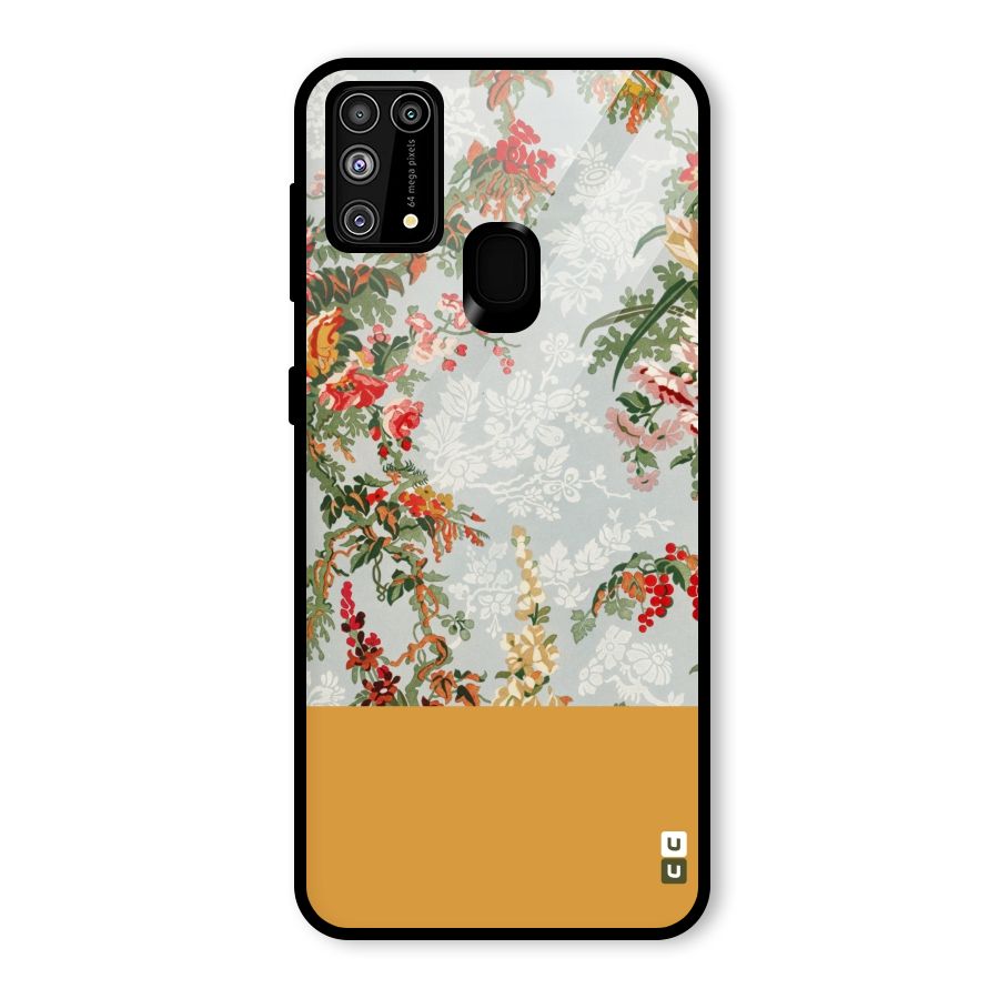Golden Stripe on Floral Glass Back Case for Galaxy F41