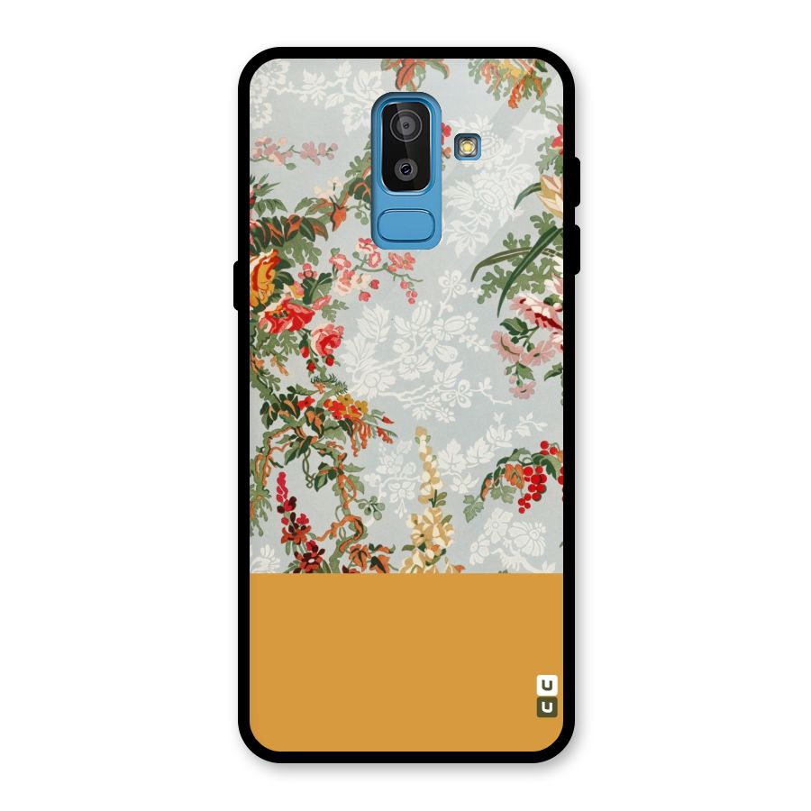 Golden Stripe on Floral Glass Back Case for Galaxy J8