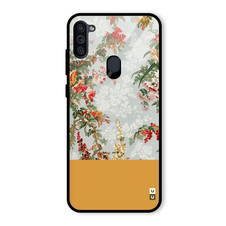 Golden Stripe on Floral Glass Back Case for Galaxy M11