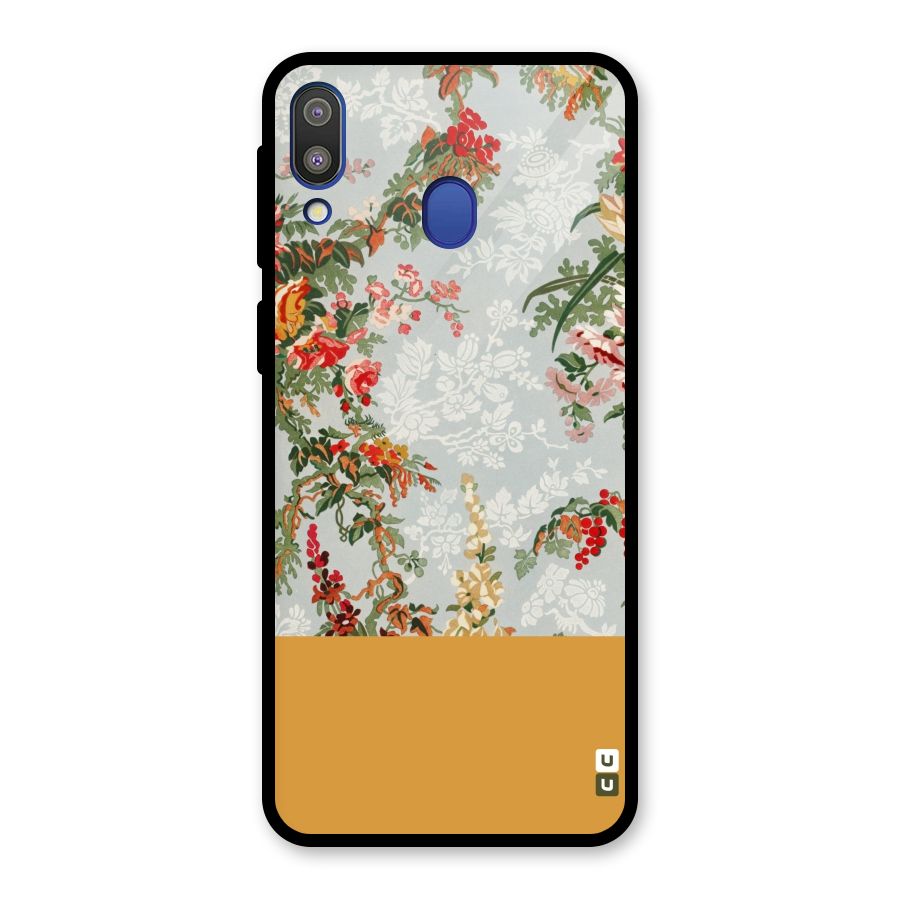 Golden Stripe on Floral Glass Back Case for Galaxy M20