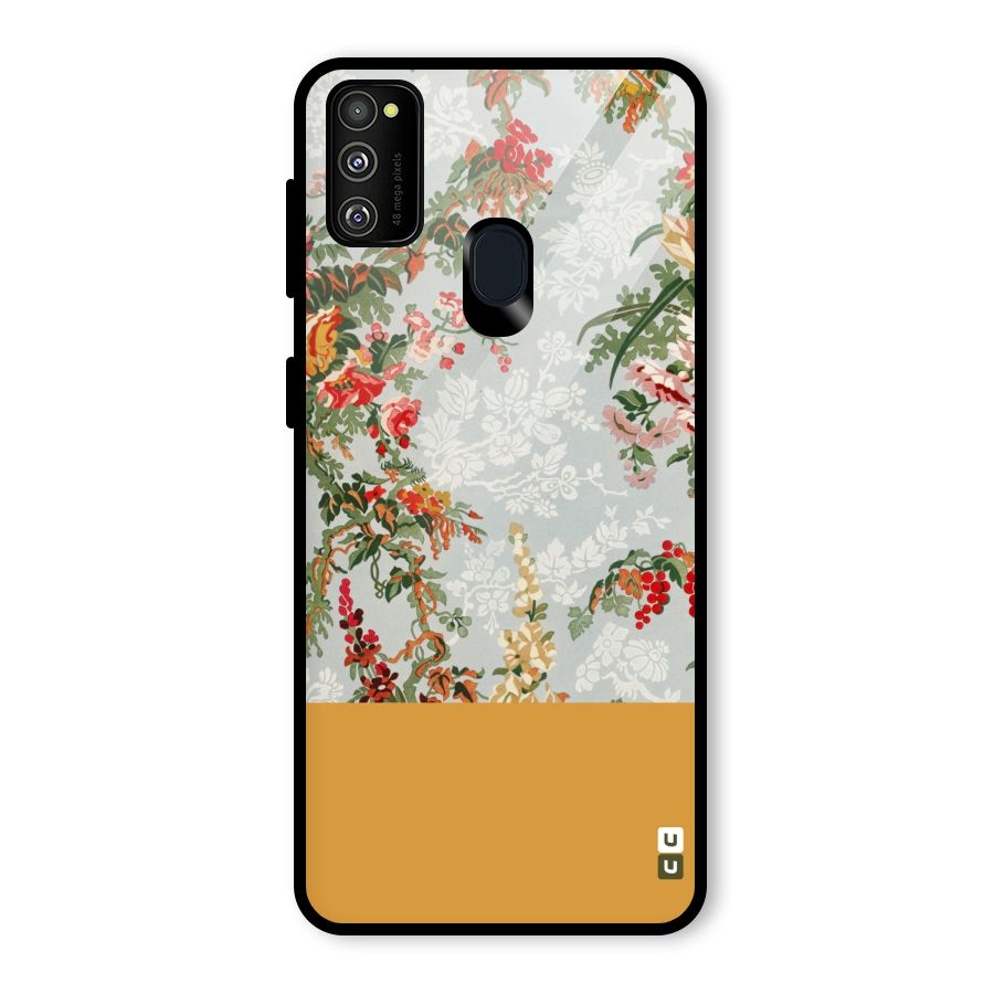Golden Stripe on Floral Glass Back Case for Galaxy M21