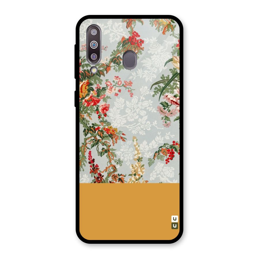 Golden Stripe on Floral Glass Back Case for Galaxy M30