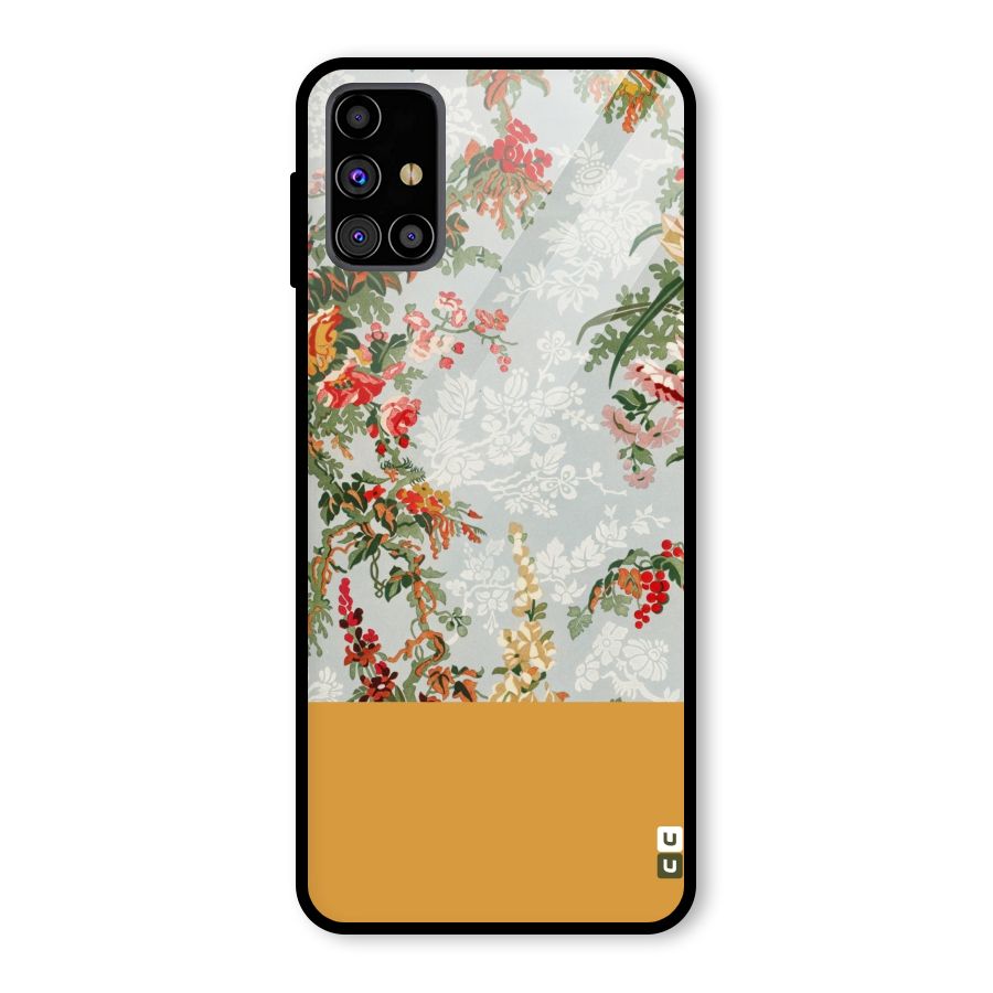 Golden Stripe on Floral Glass Back Case for Galaxy M31s