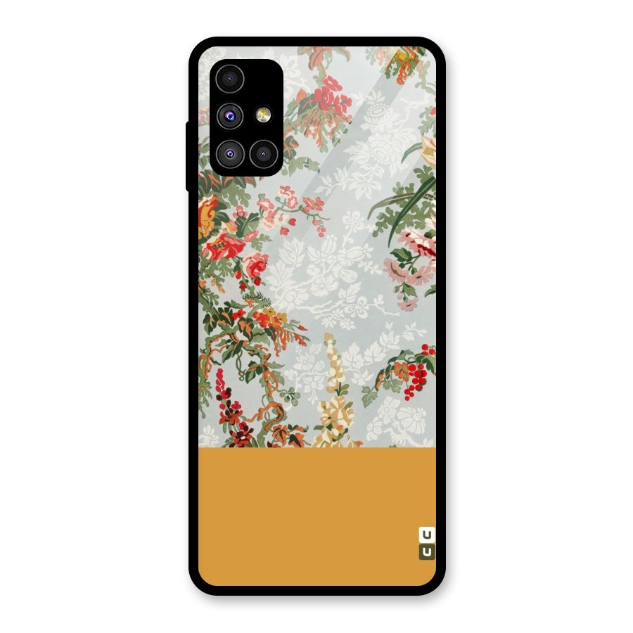 Golden Stripe on Floral Glass Back Case for Galaxy M51