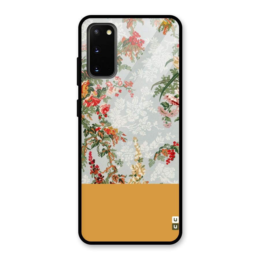 Golden Stripe on Floral Glass Back Case for Galaxy S20