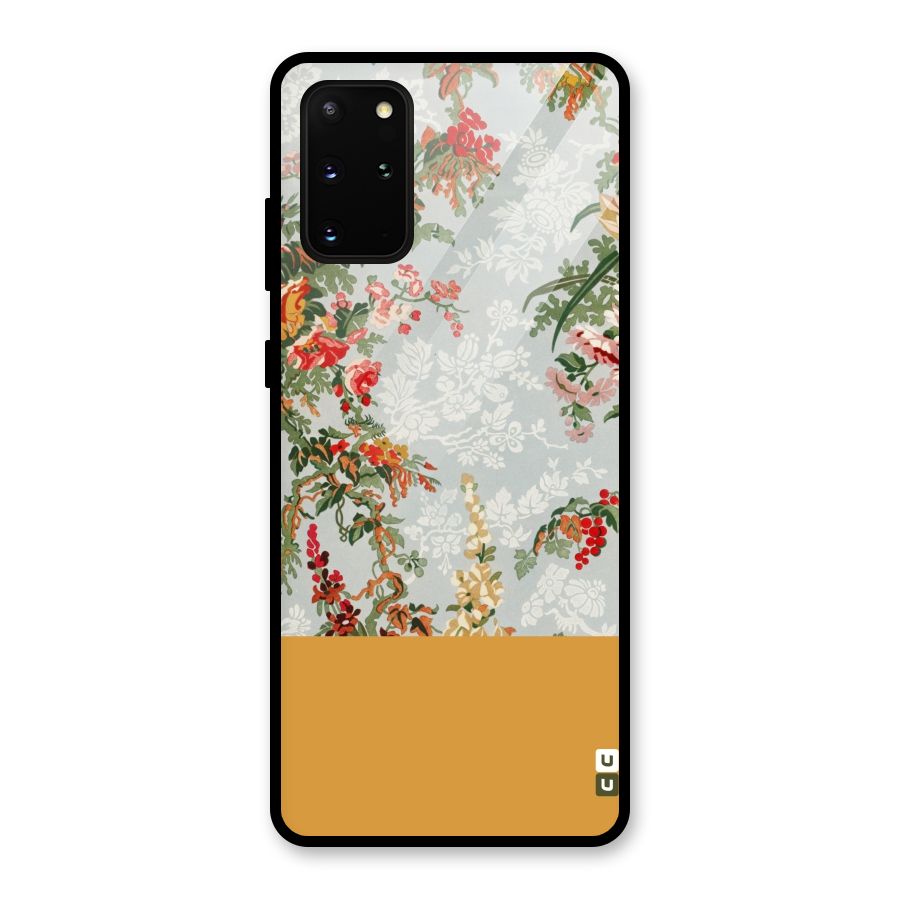 Golden Stripe on Floral Glass Back Case for Galaxy S20 Plus