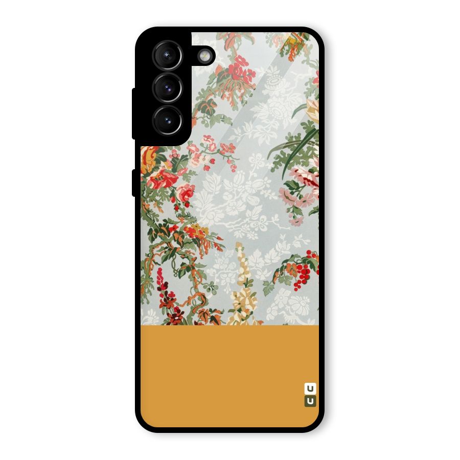 Golden Stripe on Floral Glass Back Case for Galaxy S21 Plus
