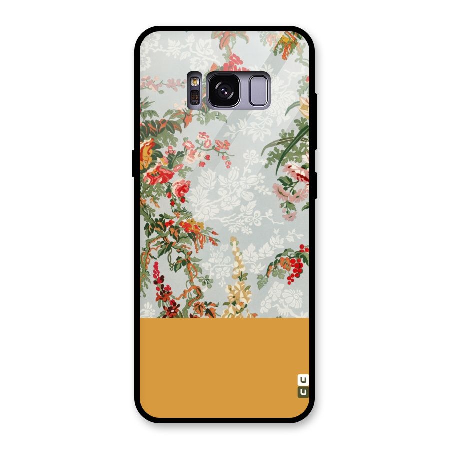 Golden Stripe on Floral Glass Back Case for Galaxy S8