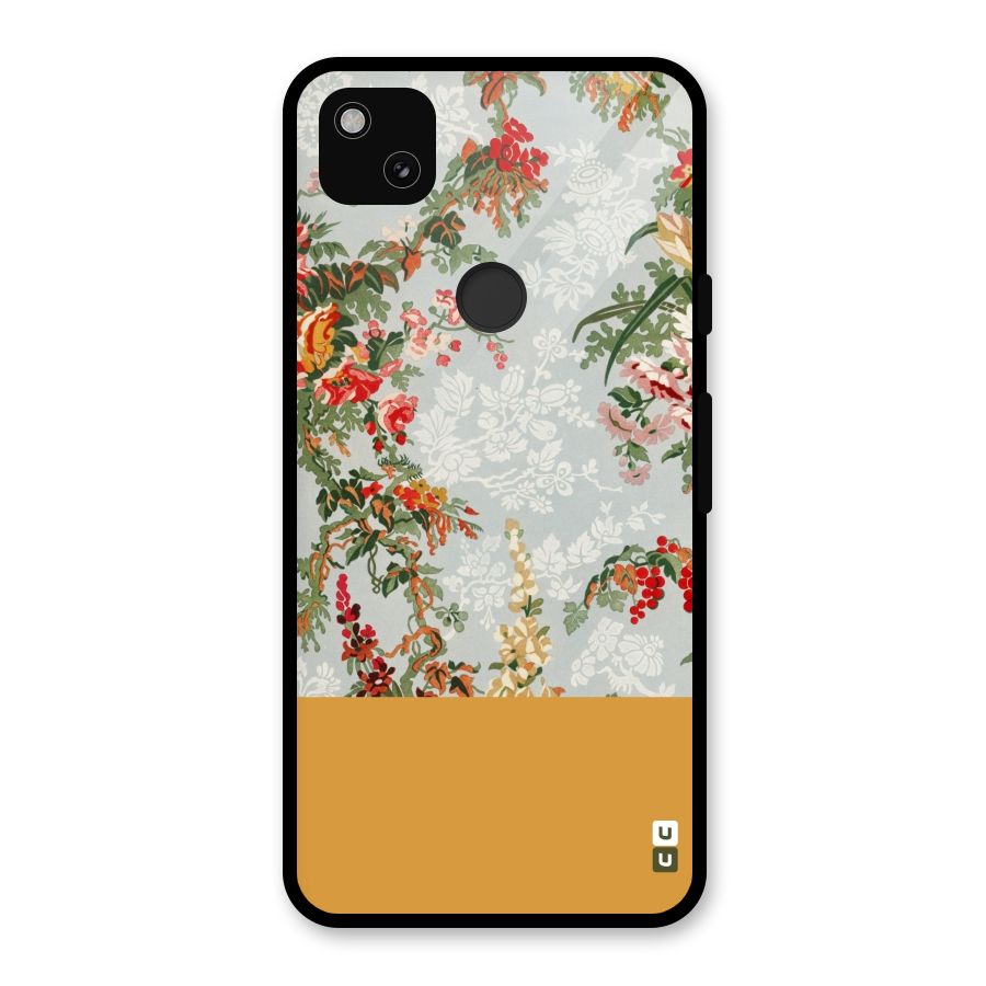 Golden Stripe on Floral Glass Back Case for Google Pixel 4a