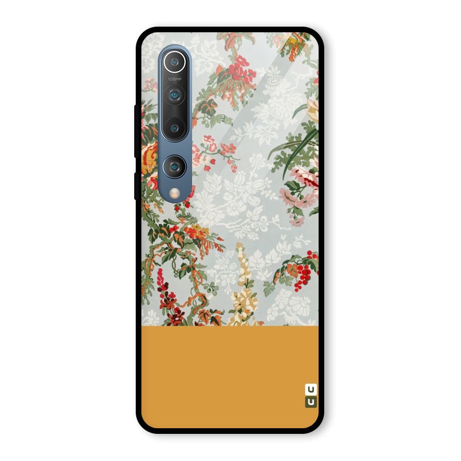 Golden Stripe on Floral Glass Back Case for Mi 10