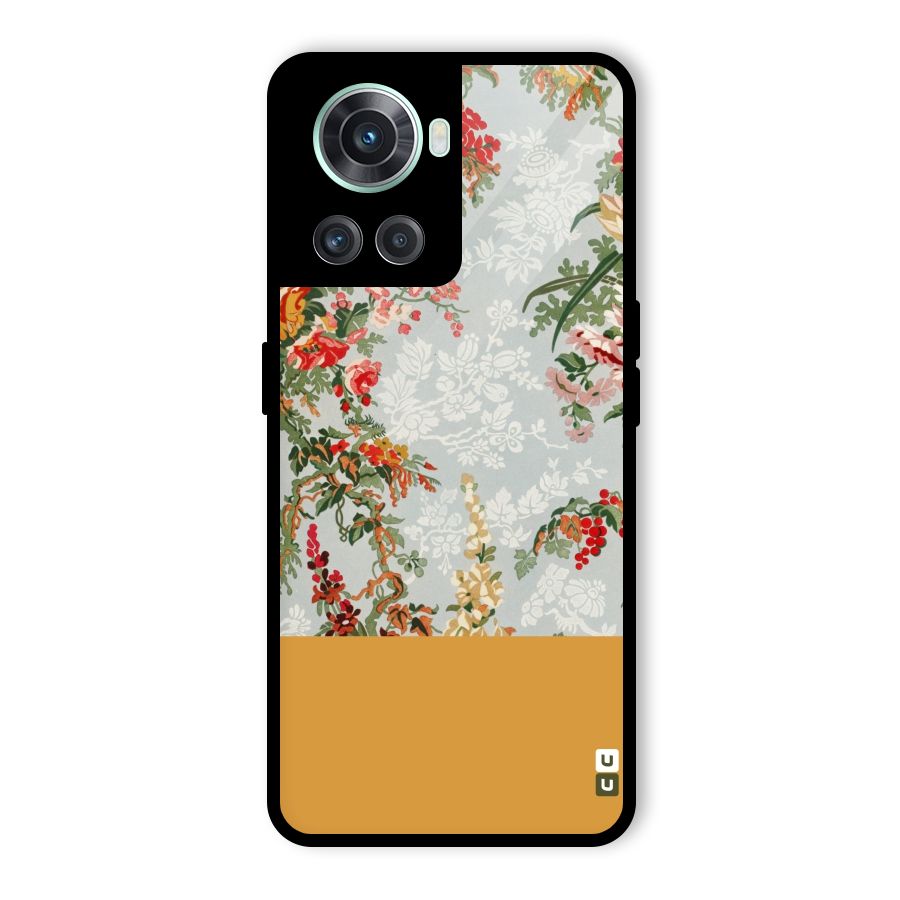 Golden Stripe on Floral Glass Back Case for OnePlus 10R