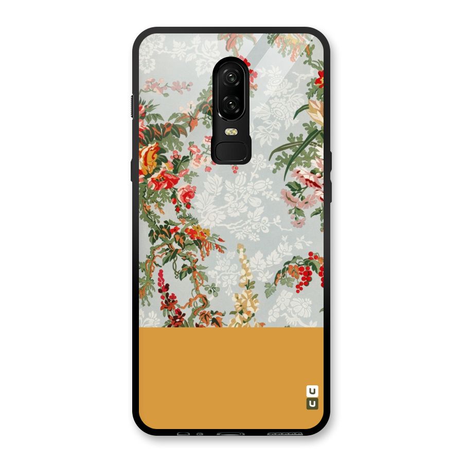 Golden Stripe on Floral Glass Back Case for OnePlus 6