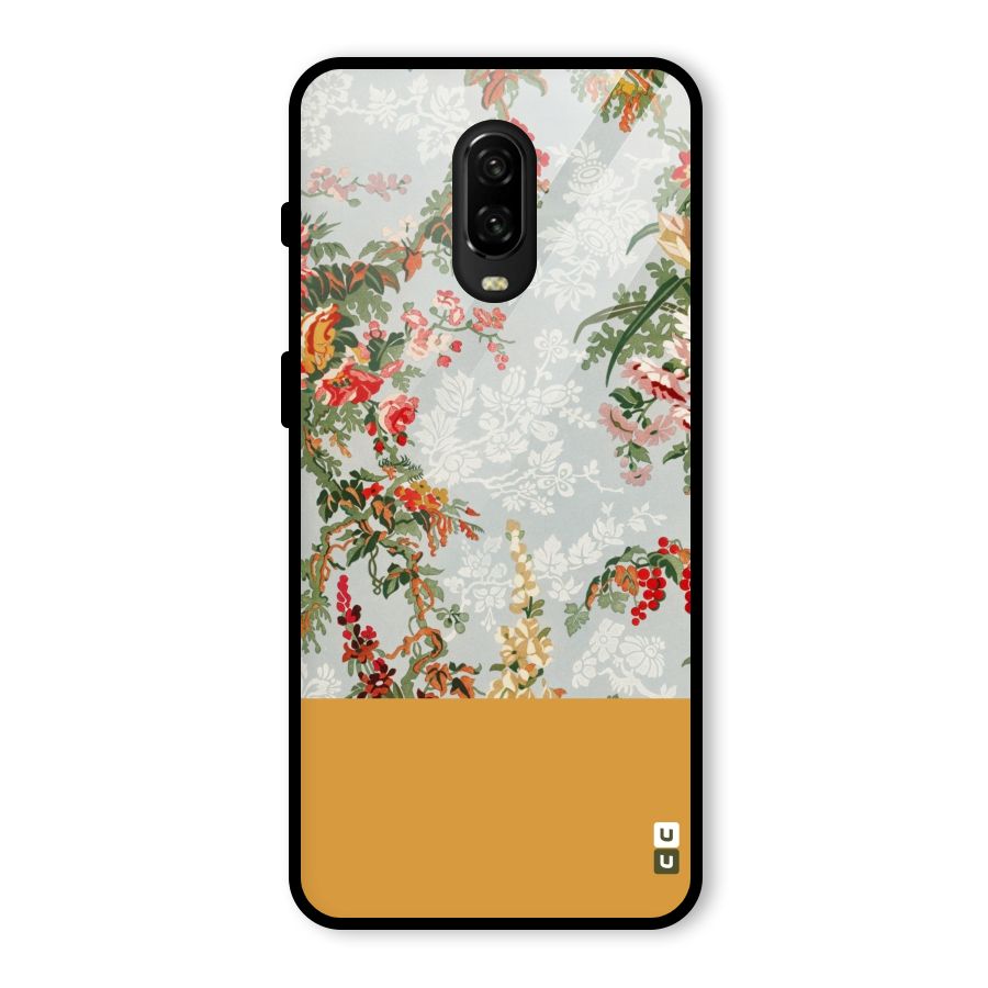Golden Stripe on Floral Glass Back Case for OnePlus 6T