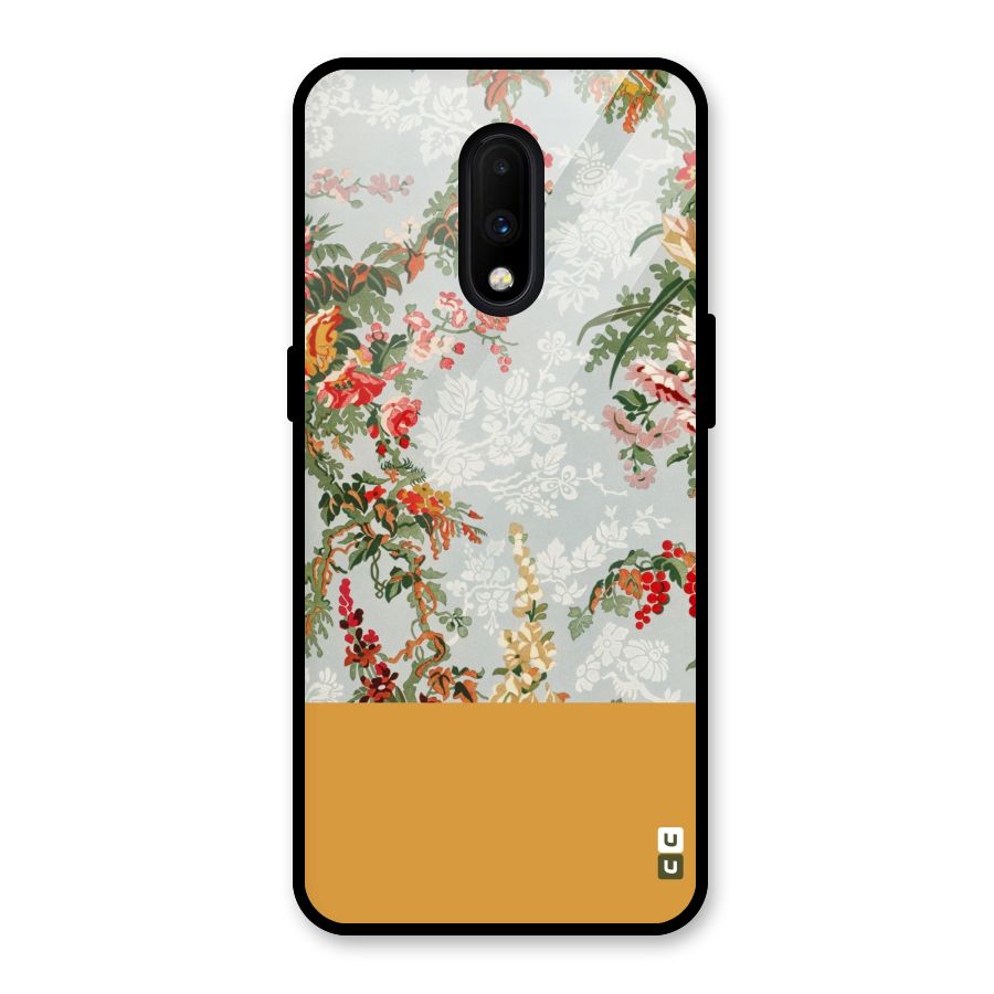 Golden Stripe on Floral Glass Back Case for OnePlus 7