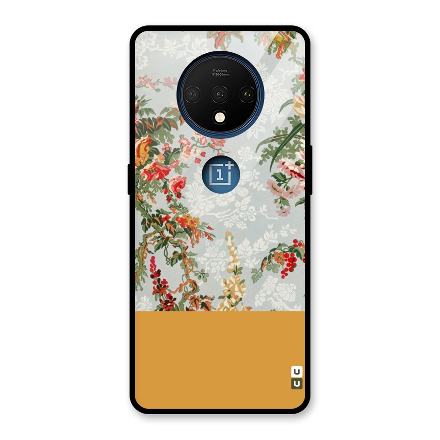 Golden Stripe on Floral Glass Back Case for OnePlus 7T