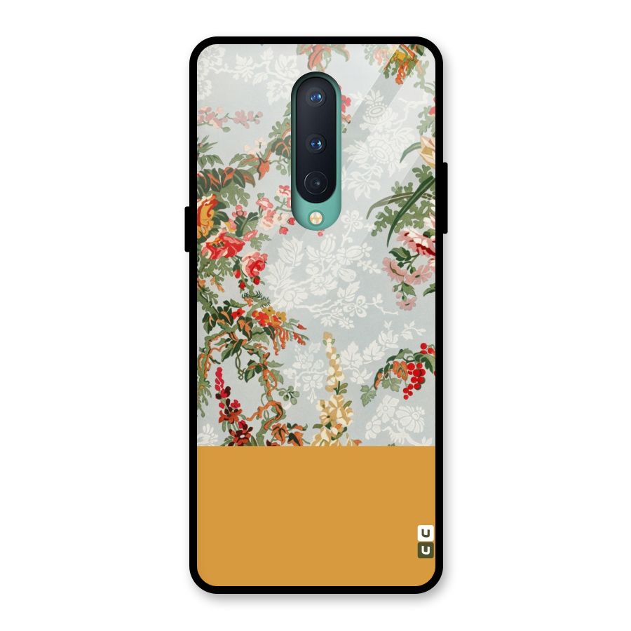 Golden Stripe on Floral Glass Back Case for OnePlus 8