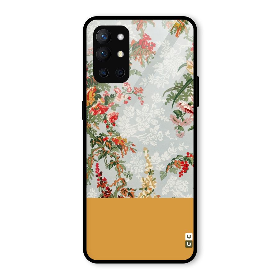 Golden Stripe on Floral Glass Back Case for OnePlus 9R