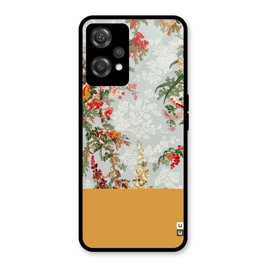 Golden Stripe on Floral Glass Back Case for OnePlus Nord CE 2 Lite 5G