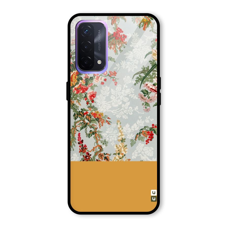 Golden Stripe on Floral Glass Back Case for Oppo A74 5G