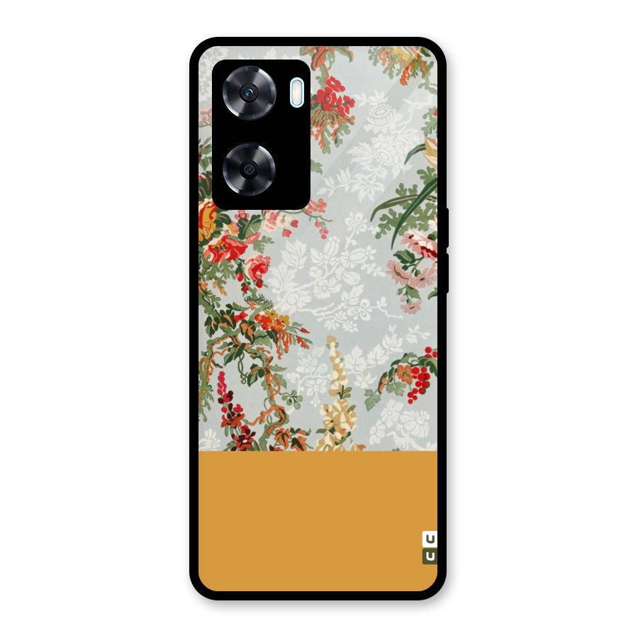 Golden Stripe on Floral Glass Back Case for Oppo A77