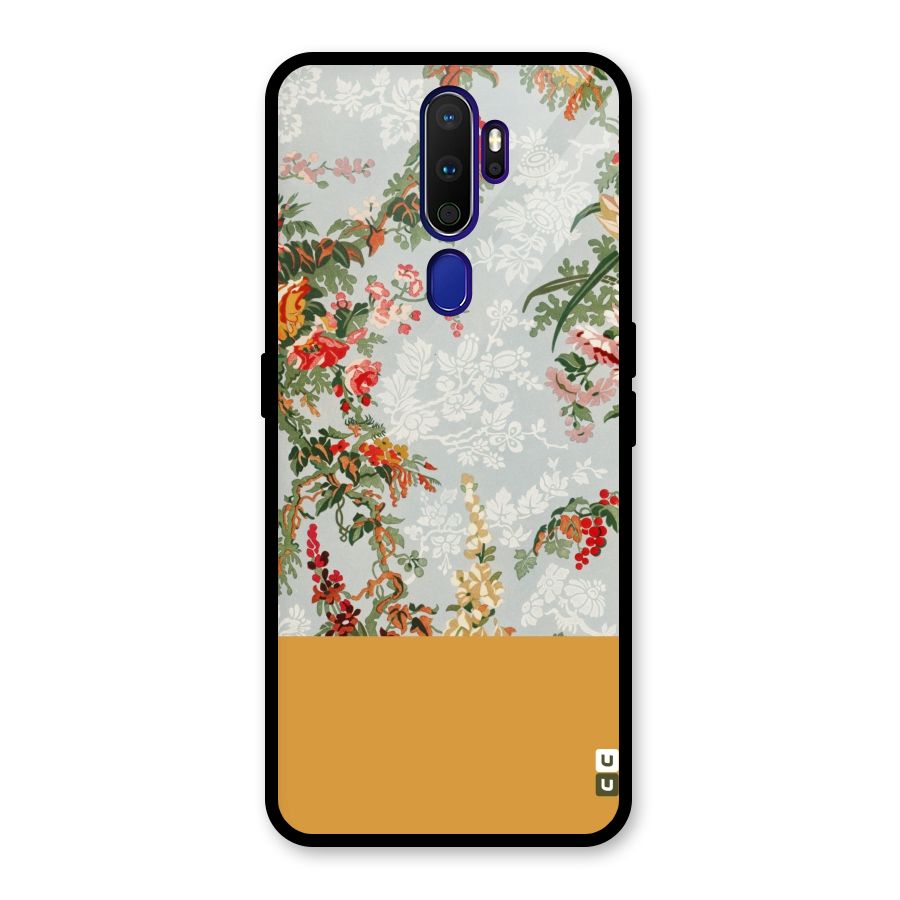 Golden Stripe on Floral Glass Back Case for Oppo A9 (2020)