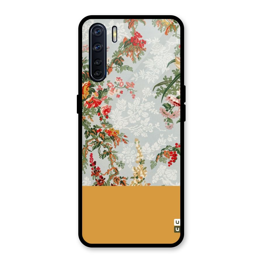 Golden Stripe on Floral Glass Back Case for Oppo F15