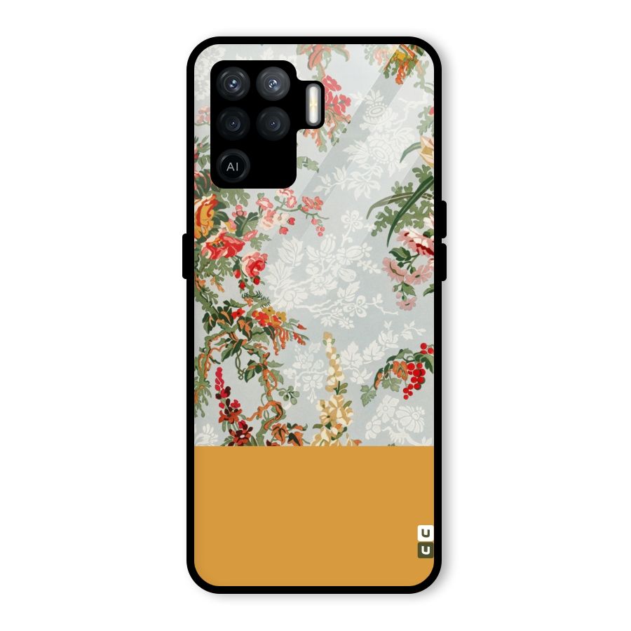 Golden Stripe on Floral Glass Back Case for Oppo F19 Pro