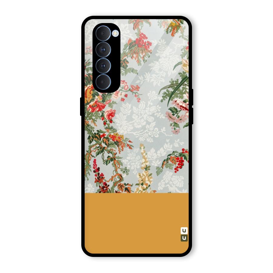 Golden Stripe on Floral Glass Back Case for Oppo Reno4 Pro