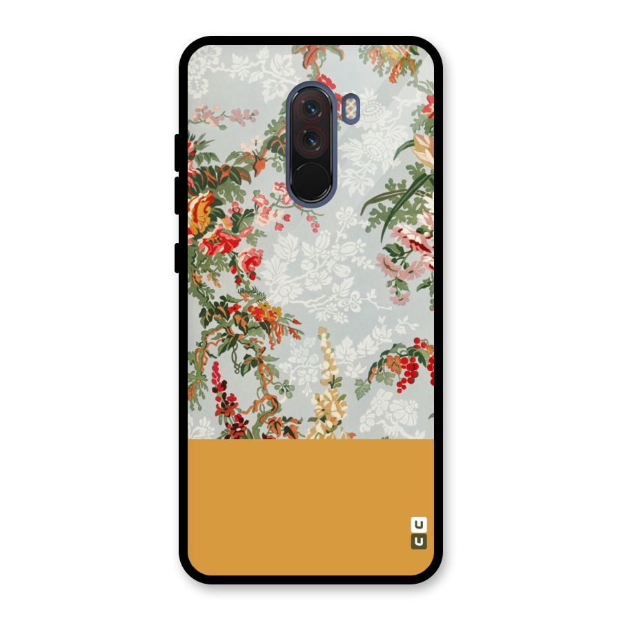 Golden Stripe on Floral Glass Back Case for Poco F1