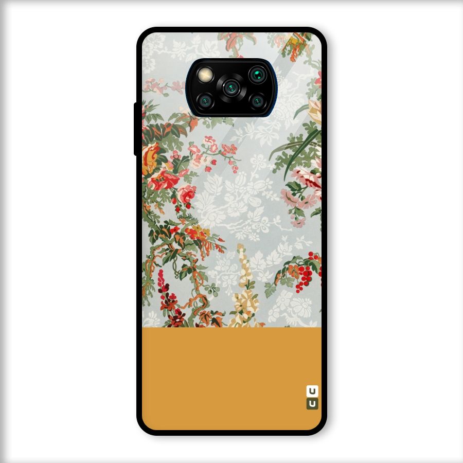 Golden Stripe on Floral Glass Back Case for Poco X3