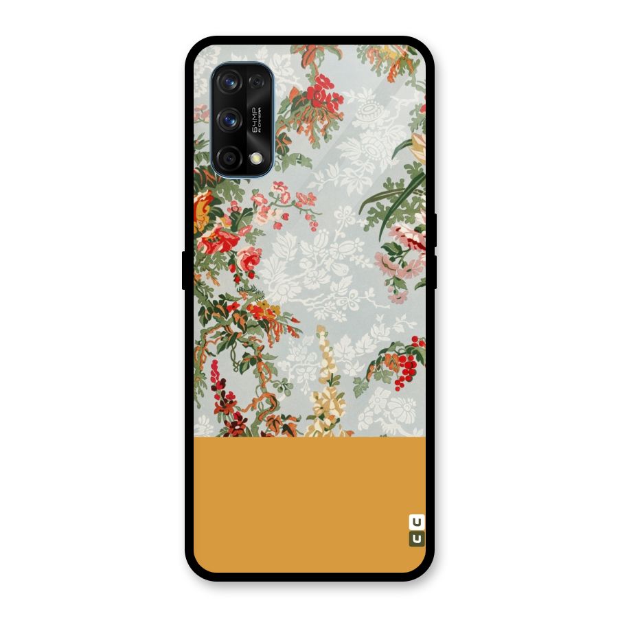 Golden Stripe on Floral Glass Back Case for Realme 7 Pro