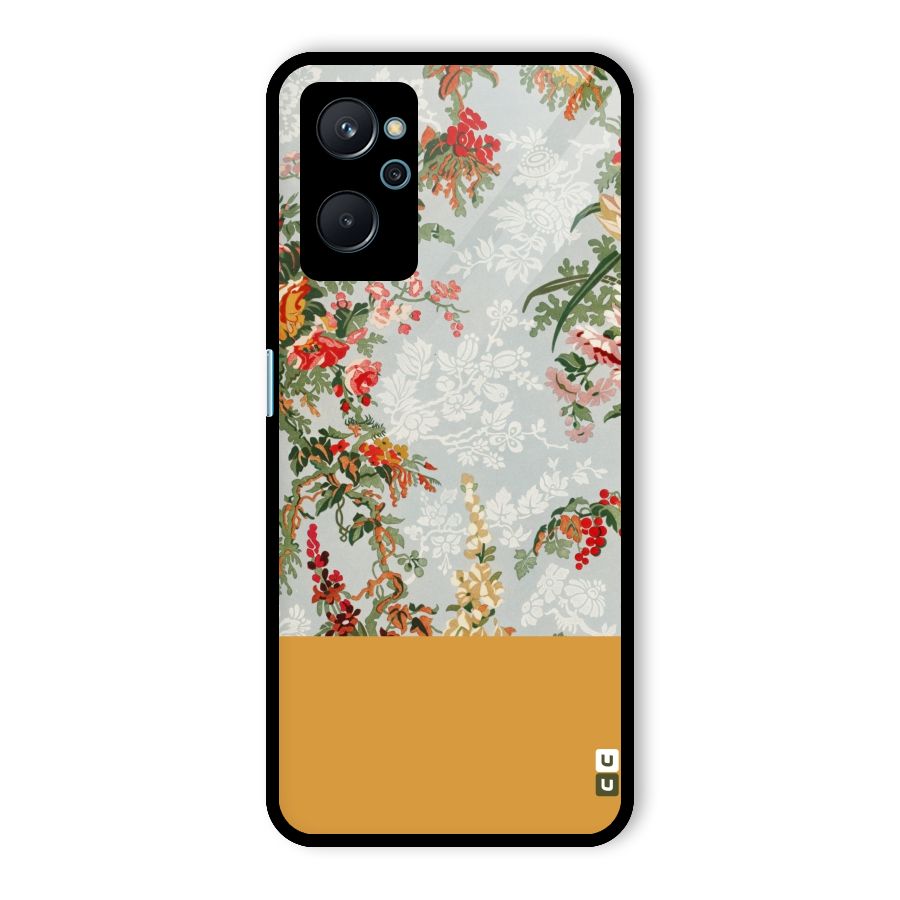 Golden Stripe on Floral Glass Back Case for Realme 9i