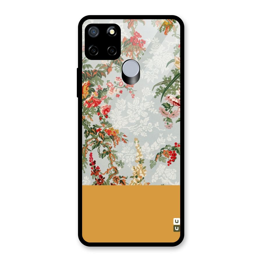 Golden Stripe on Floral Glass Back Case for Realme C15