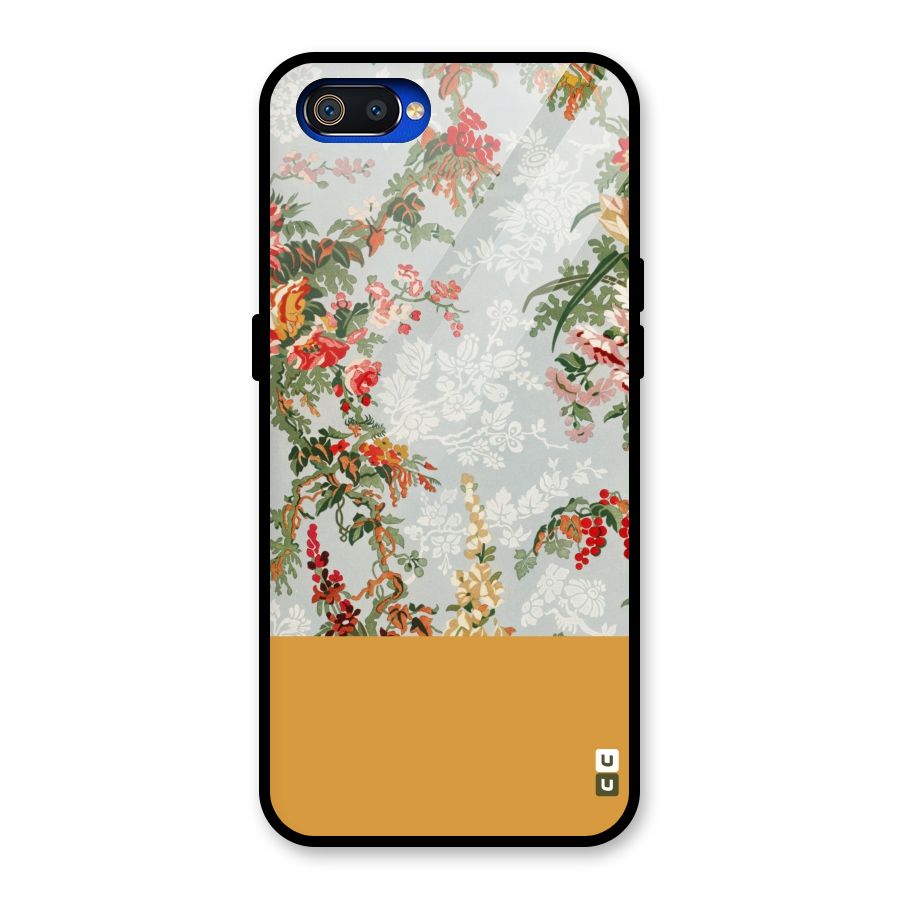 Golden Stripe on Floral Glass Back Case for Realme C2