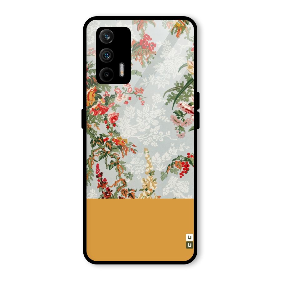 Golden Stripe on Floral Glass Back Case for Realme GT 5G