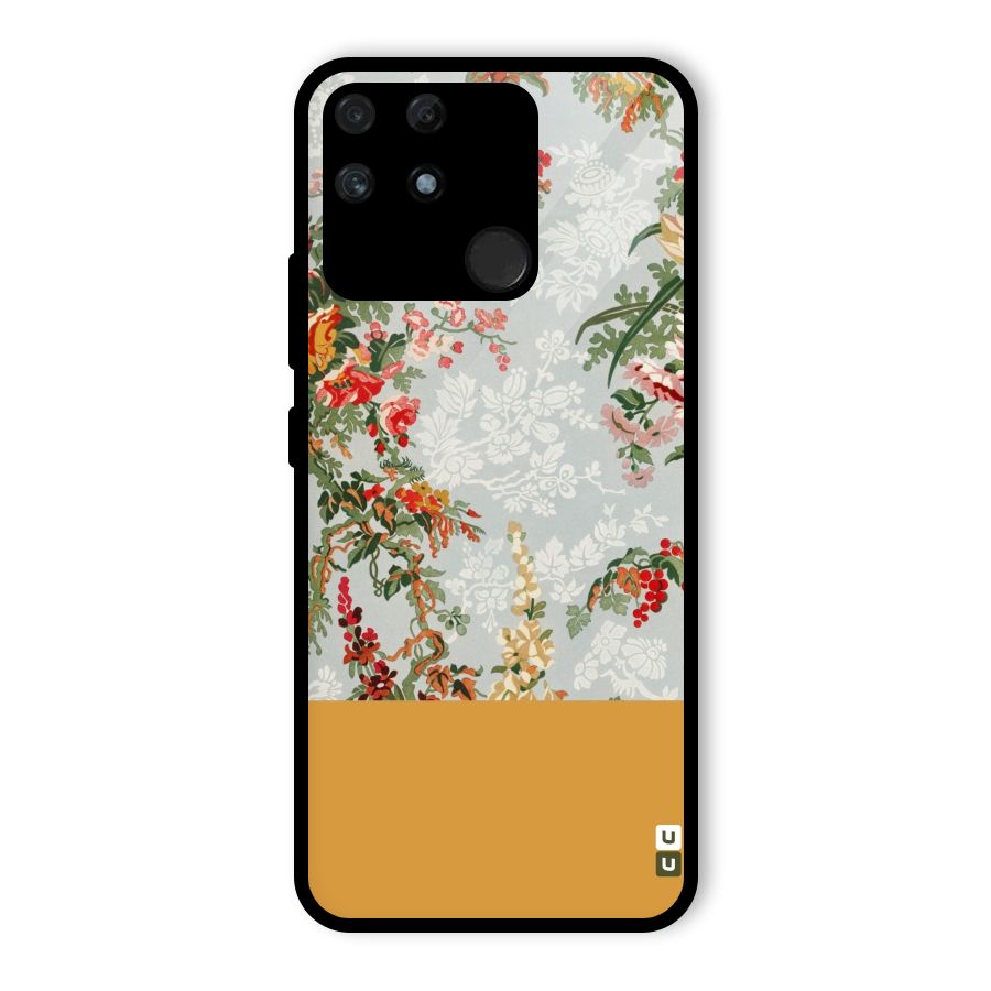Golden Stripe on Floral Glass Back Case for Realme Narzo 50A