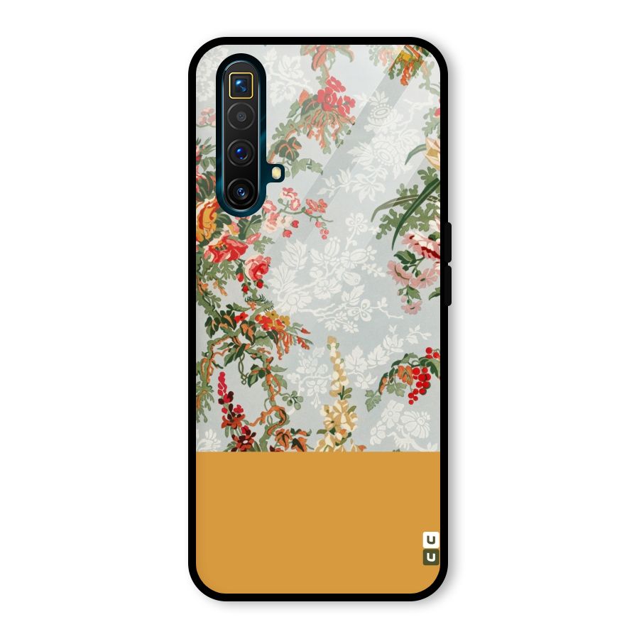 Golden Stripe on Floral Glass Back Case for Realme X3