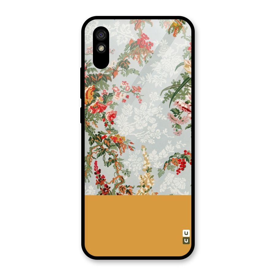 Golden Stripe on Floral Glass Back Case for Redmi 9A