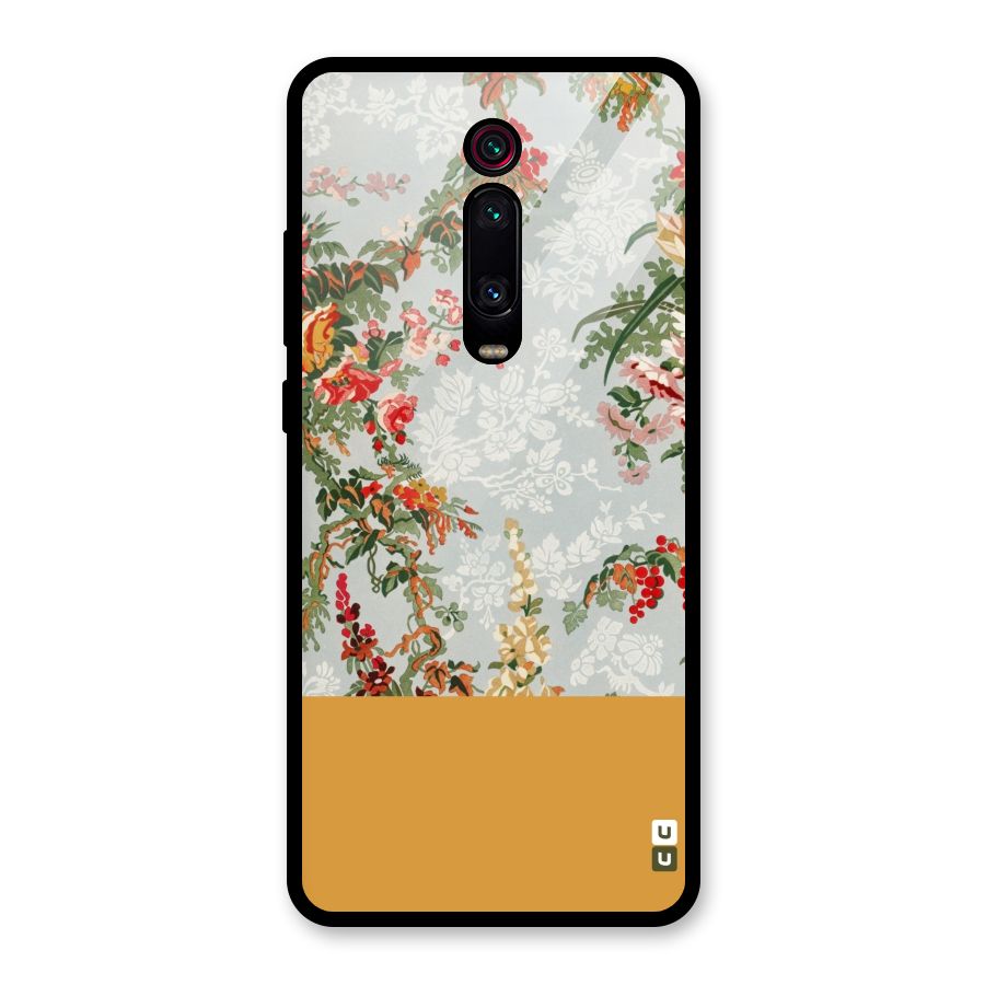Golden Stripe on Floral Glass Back Case for Redmi K20